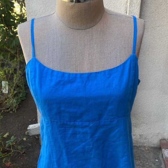 Zara linen blend gorgeous royal blue midi slit dress w/ great spaghetti straps - Picture 4 of 15